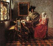 VERMEER VAN DELFT, Jan A Lady Drinking and a Gentleman wr Sweden oil painting reproduction